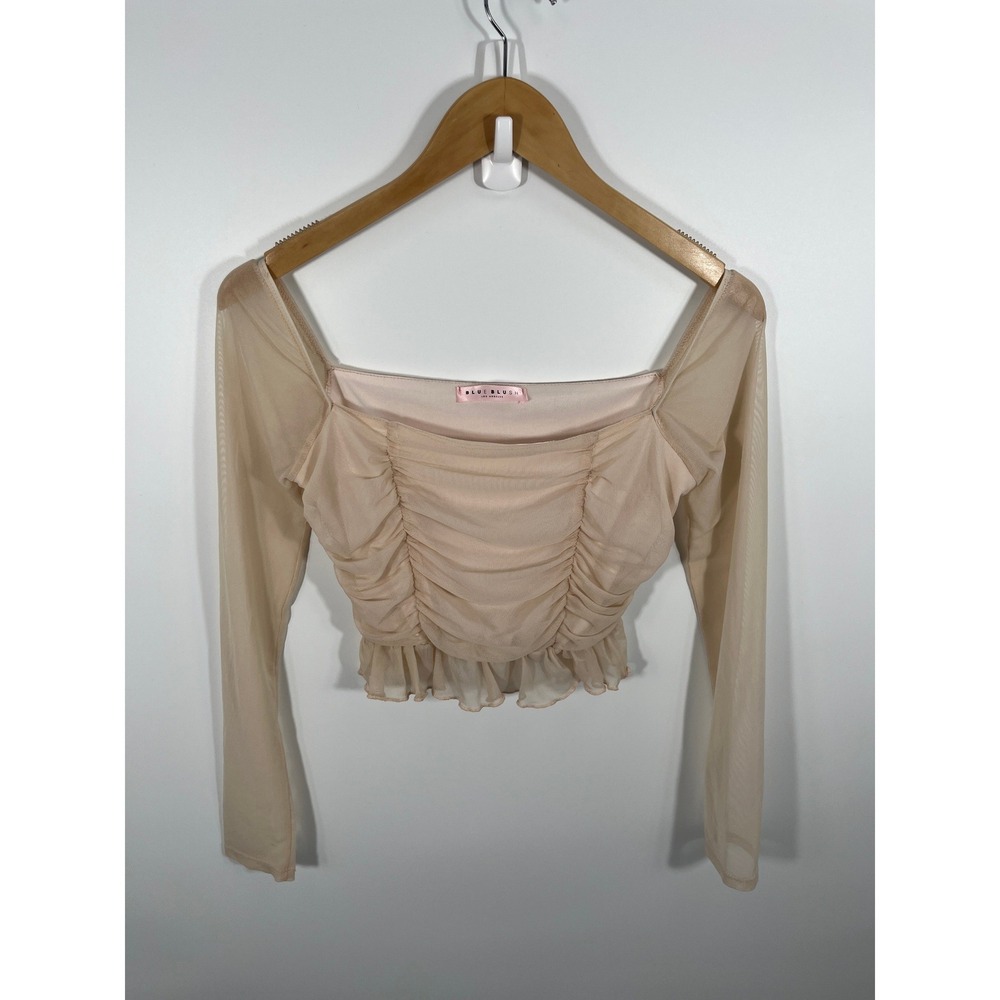 Blue‎ Blush Womens Top S Pink Dainty Feminine Balletcore Coquette Ruffle Sheer